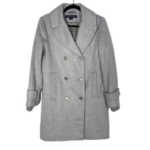 French Connection Womens 10 Pale Grey Double Breasted Boyfriend Pea Coat Wool